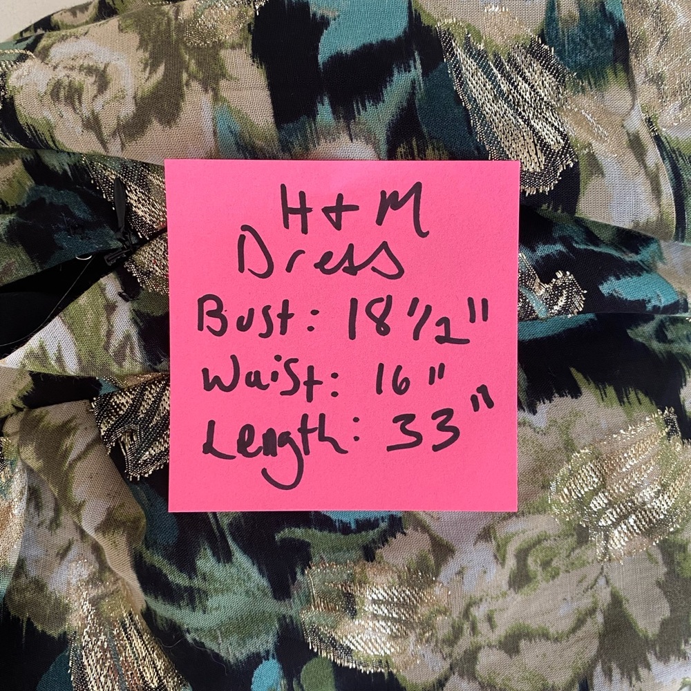 H&M Teal/Blk/Metallic Floral Brocade L/S Mini Dress with Puff Sleeves/Sz 10/EUC! - Picture 8 of 11